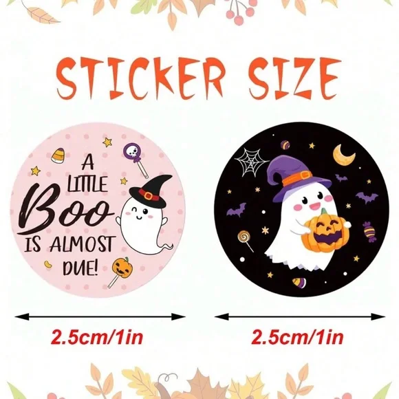 500 Pink Halloween Cute Ghost Stickers Roll Ghouls - Picture 3 of 7